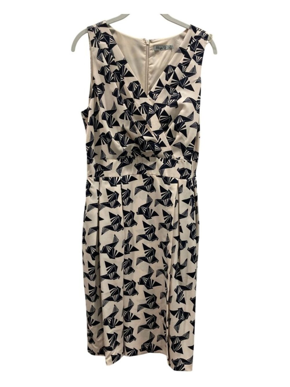 Eliza J Origami Paper Crane Wrap Dress 12 Beige Feminine Fairy Wedding Guest